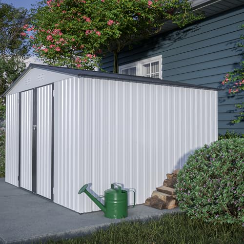6x4 ft Small Outdoor Metal Storage Shed with Floor Frame & Lockable Door, Heightened Entry Garden Tool Shed for Backyard, Durable Galvanized Steel