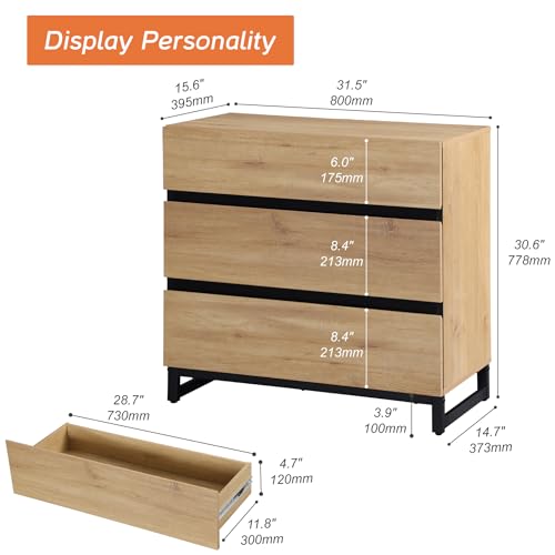 WAMPAT Modern Buffet Sideboards, Sideboard Buffet Cabinet with 3 Drawers and Metal Base, Coffee Bar Storage Cabinet for Kitchen