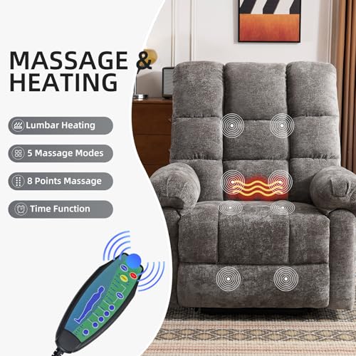 Oversized Power Lift Recliner Chair with Massage and Heat for Elderly, 26" Extra Wide Lift Chair for Big and Tall