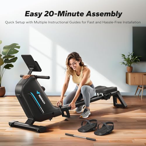 MERACH Rowing Machines for Home, Powerful Electromagnetic Row Machine with 51.2" Extended Rail, 16-Level Handle Resistance Adjustment Rower