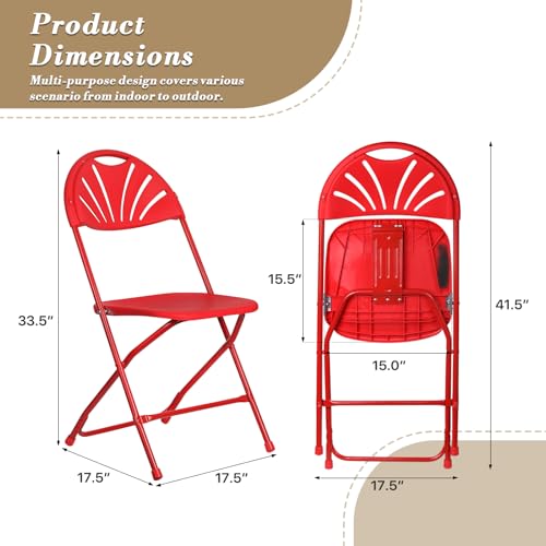 Athena Collection Red Plastic Folding Chairs for Adults, 10 Pack