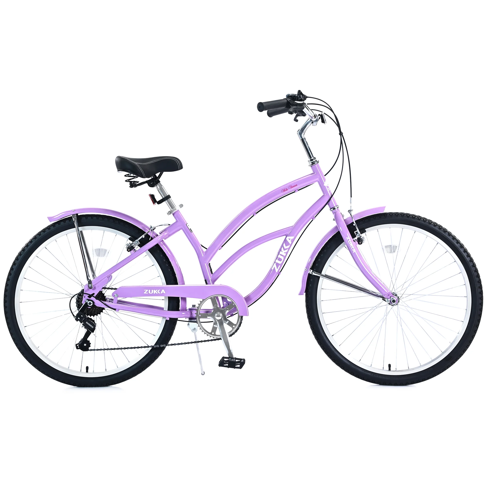 Meghna 26" Cruiser Bike Steel Frame Bicycle for Men Women 7 Speed Bicycles Beach Black Purple - Curated Treasures Market