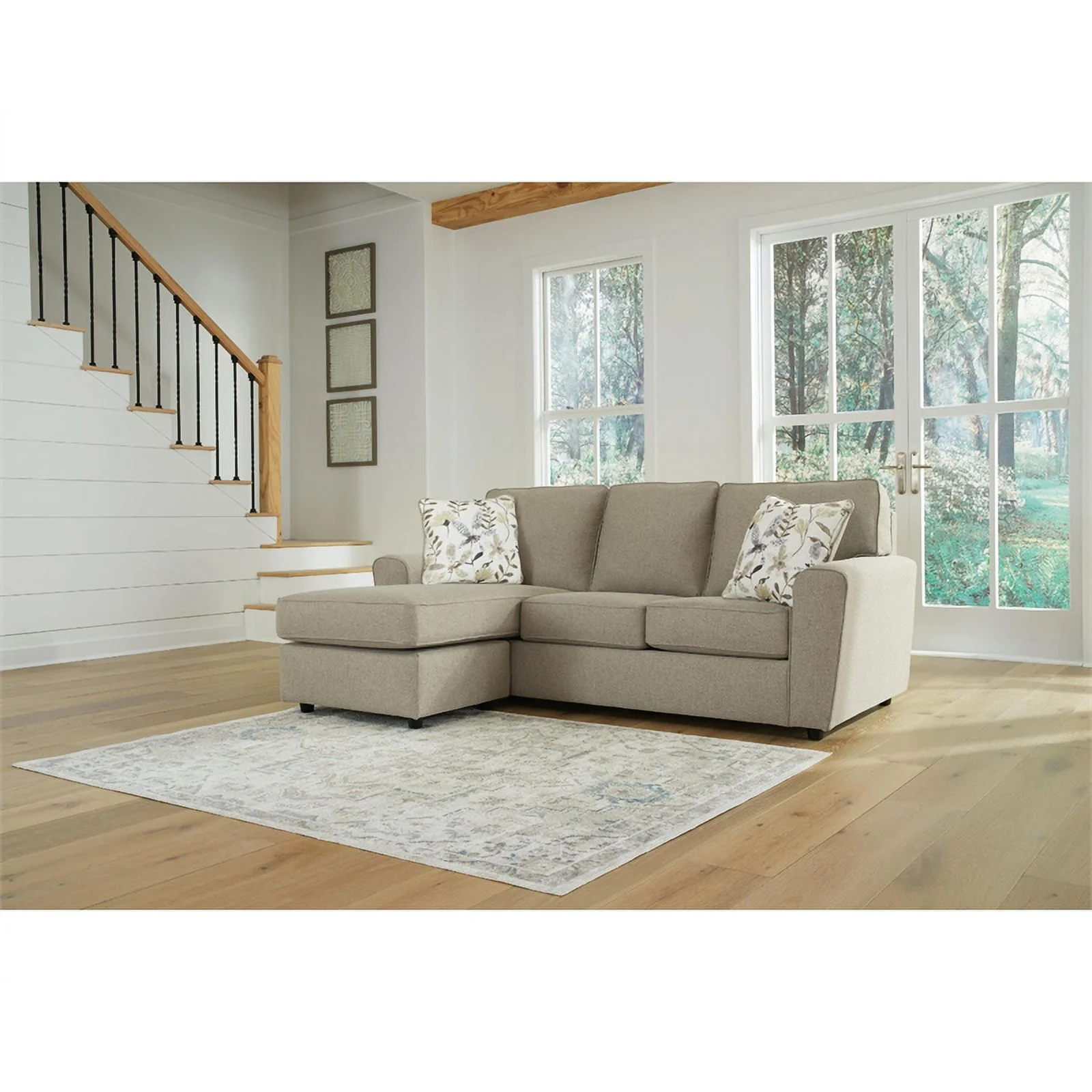 Ashley Furniture Renshaw Fabric & Wood Sofa Chaise in Light Gray