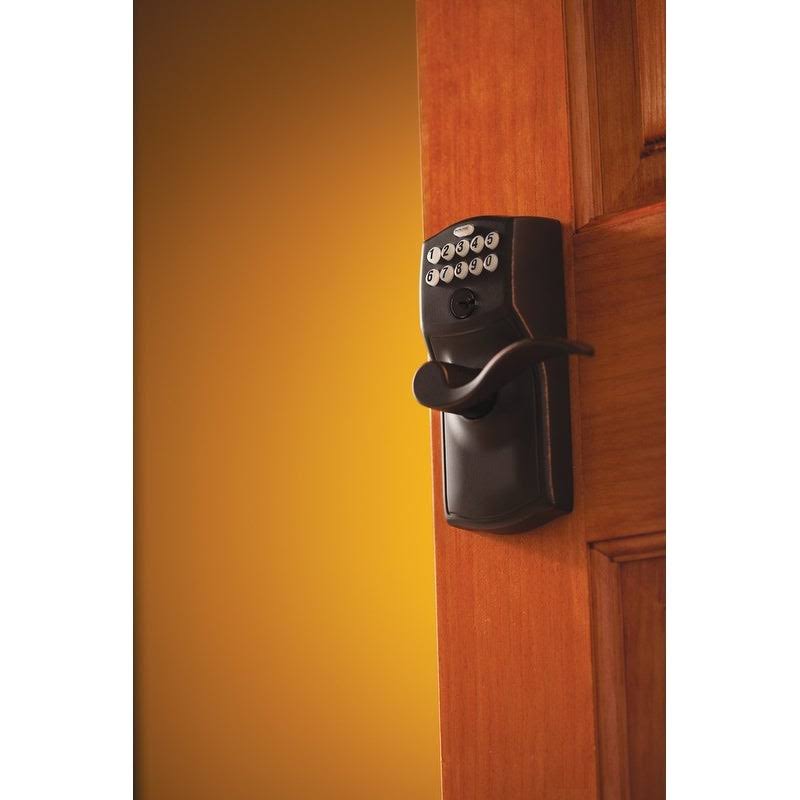 Schlage FE595 CAM/ACC Camelot Keypad Flex-Lock Entry Leverset with Accent Lever Satin Chrome