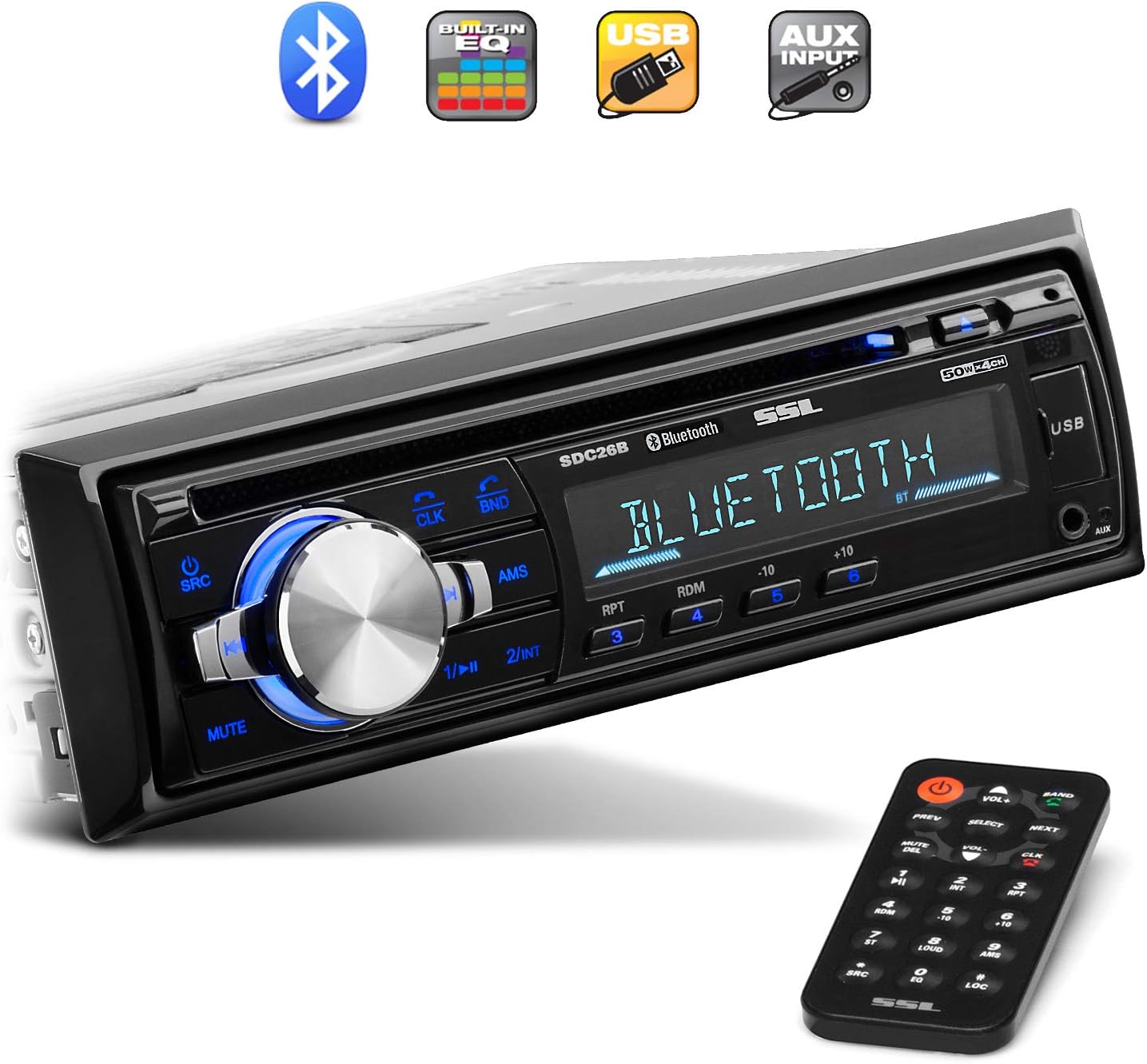 Sound Storm Laboratories SDC26B Car Stereo - Single Din, Bluetooth Audio and Hands-Free Calling, Built-in Microphone, MP3 Player, CD, USB Port
