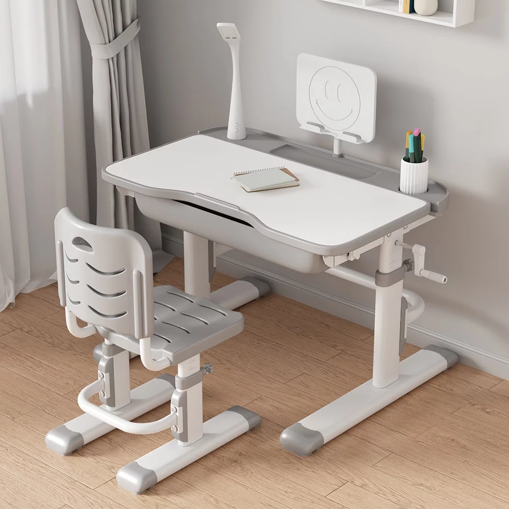 Kids Study Desk and Chair Set Height Adjustable, Ergonomic Children Study Table with Tilt Desktop