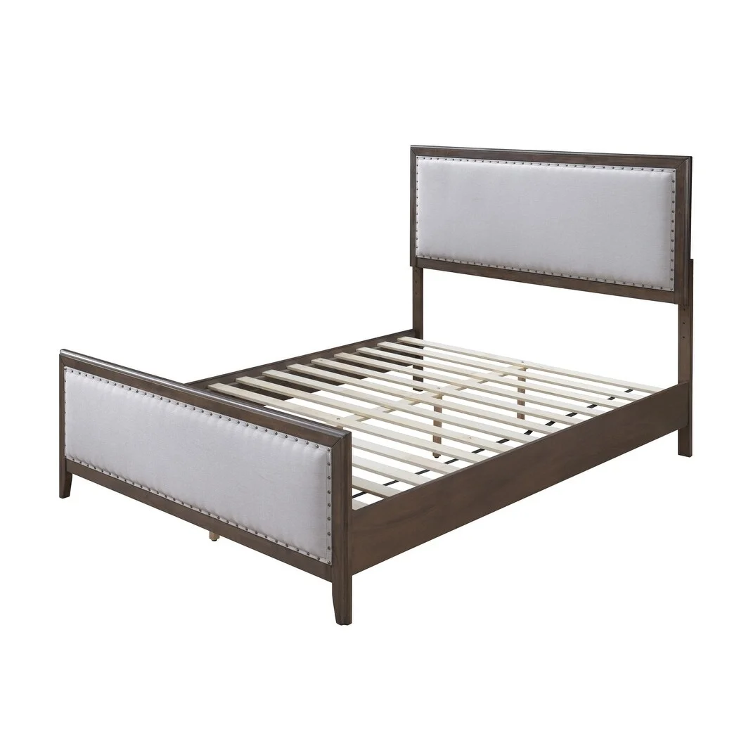 DG Casa Jessese Natural Solid Wood Upholstered Nailhead Trim Adjustable Platform Bed Queen