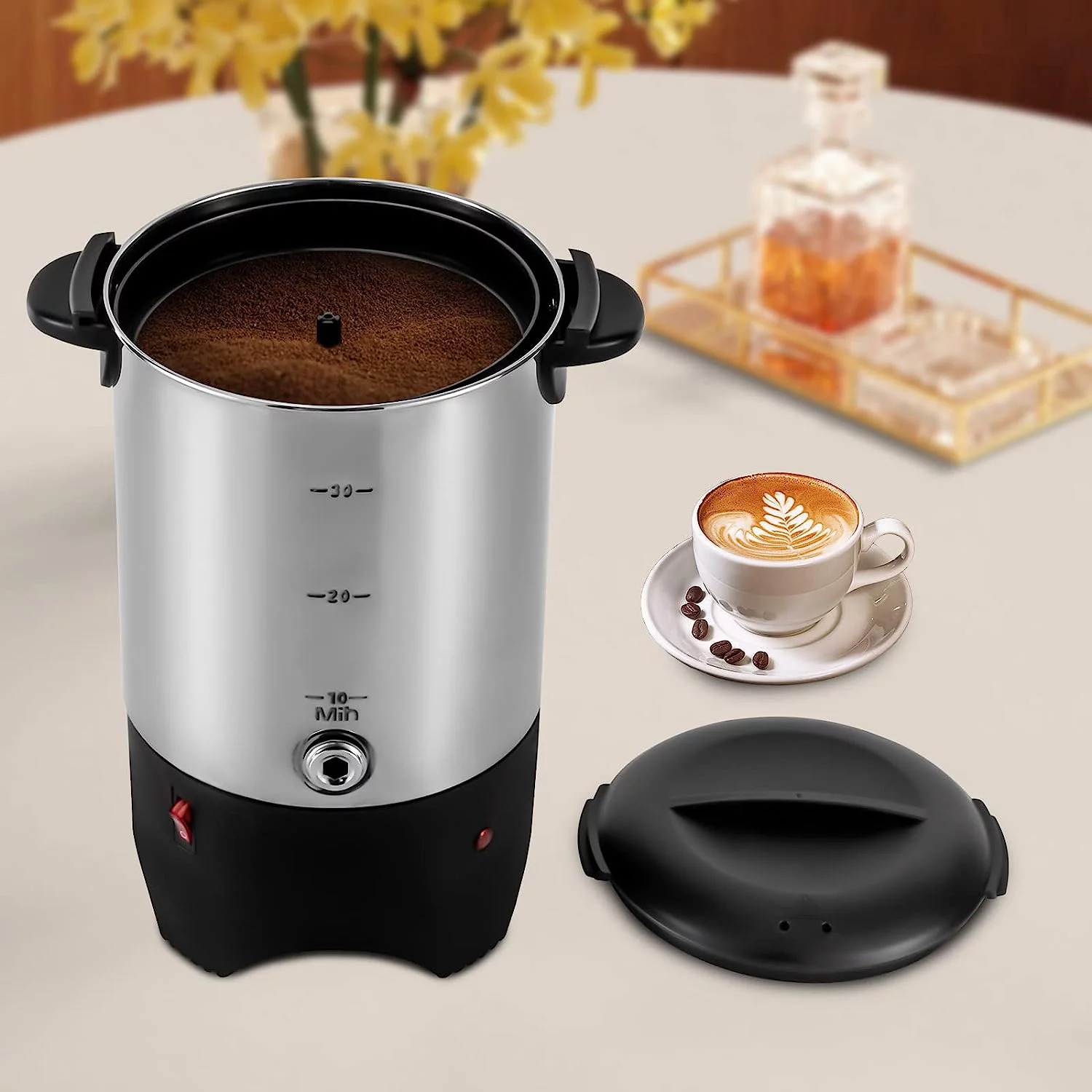 OUKANING 5.2L/175Oz Coffee Urn Machine Electric Hot Water Tea Urn Stainless Steel Boiler Dispenser Catering Kitchen 1000W