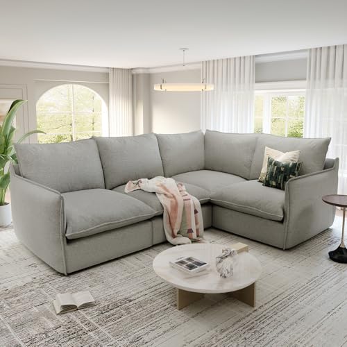 Cloud Modular Sectional Sofa, Waterproof Down Filled Sectional Sofas, High Backrest V Shaped 5 Seater Sectional Couches for Living Room