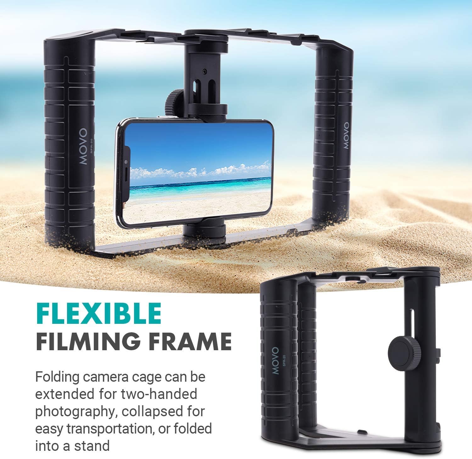 Movo Smartphone Tripod Mount Vlogging Kit - Folding Cage for Phone Holder for Tripod - Lightweight Camera Tripod Accessories
