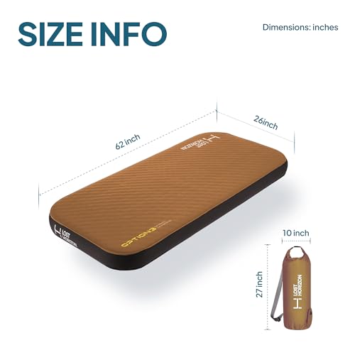 LOSTHORIZON Air & Foam Camping Mattress, Self-Inflating Sleeping Pad, 4.5" Thick, with Pump Sack, Full
