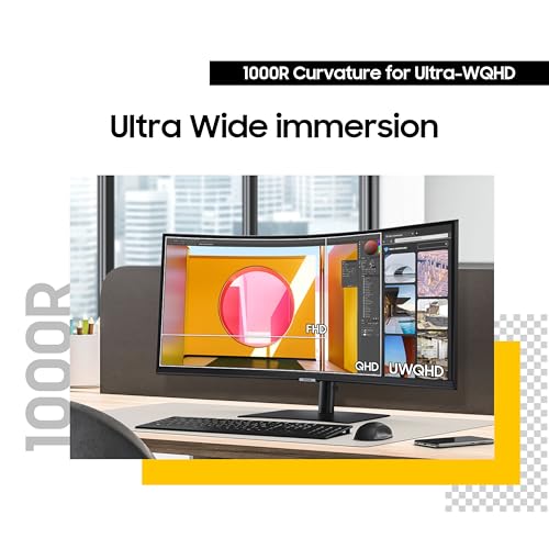 SAMSUNG Viewfinity S65UA Series 34-Inch Ultrawide QHD Curved Monitor, 100Hz, USB-C, HDR10 (1 Billion Colors), Height Adjustable Stand