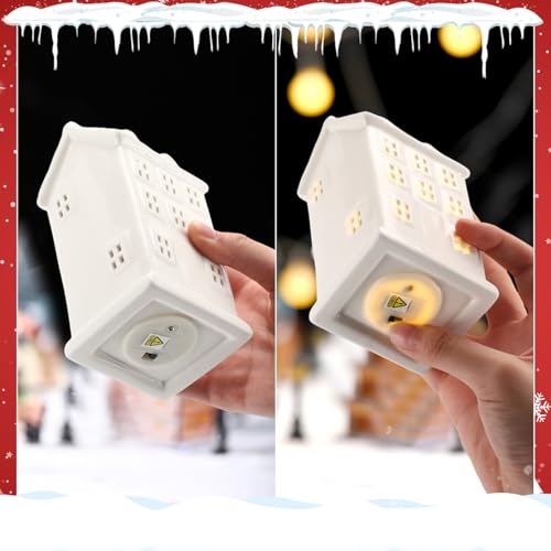 Soaoo 29 Pcs Ceramic Christmas Village Set 8 Led Village Houses 12 Christmas Trees 4 Snowmen 4 Benches and Fake Snow