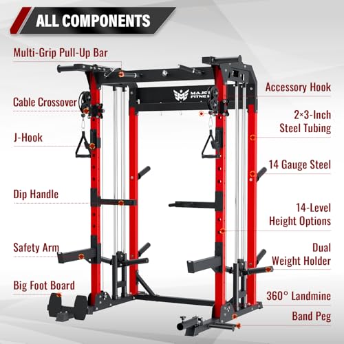 MAJOR FITNESS F22 Multi-Functional Power Rack—1600lbs Capacity All-in-One Squat Rack with Dual Pulley System for Home Gym Strength Training