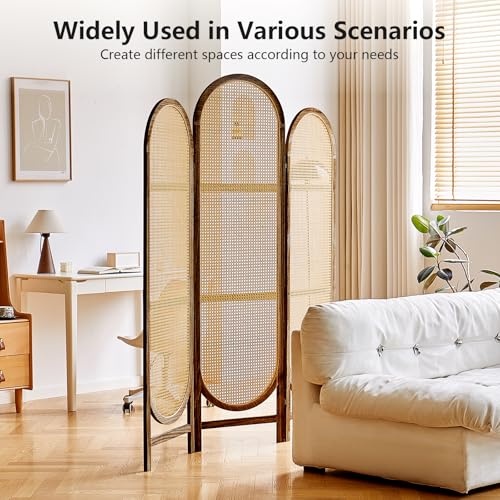 Room Divider 4 Panel, Folding Privacy Screen, Foldable Wood Divider Room Dec, Rattan Room Divider, Portable Partition Screen
