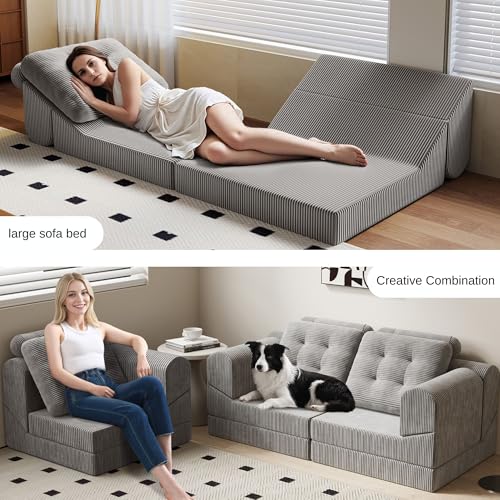COMAX Folding Sofa Bed, Convertible Chair Bed Corduroy 3-in-1 Foldable Floor Couch with High-Density Foam, Futon Sofa Sleeper Mattress