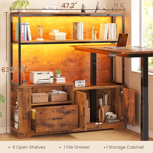 SEDETA L Shaped Standing Desk, Reversible Computer Office Desk with Drawers & Hutch