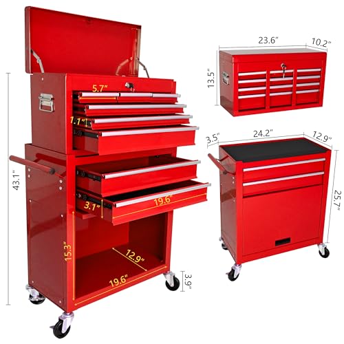 5-Drawer Rolling Tool Chest, Modular Tool Cabinet with Brake Casters & Removable Drawers, Workshop Toolbox Cart for Factory/Garage, Black