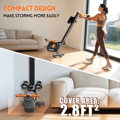 pooboo Rowing Machine, Max 350 LBS Magnetic Rower with LCD Monitor, Tablet Holder, Upgraded Rowing Machines for Home use