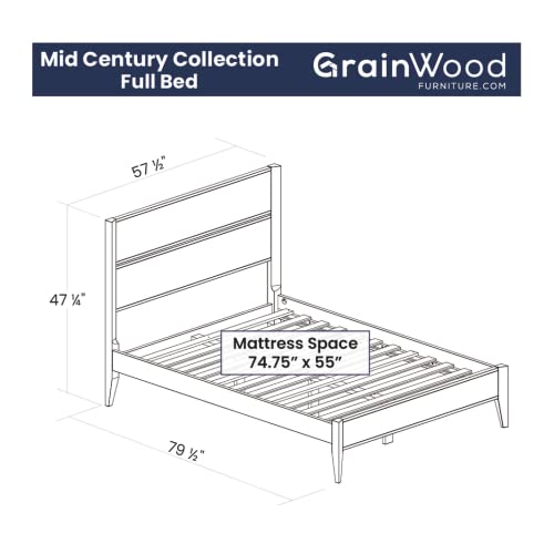 Mid Century Solid Wood Platform Bed, Queen Size, Brushed Walnut