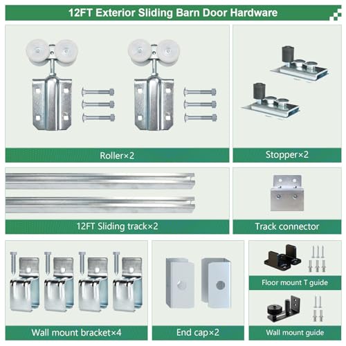 DIYHD 24FT Double Sliding Barn Door Hardware,Wall Mount Kit for Exterior Use,Heavy Duty Box Track