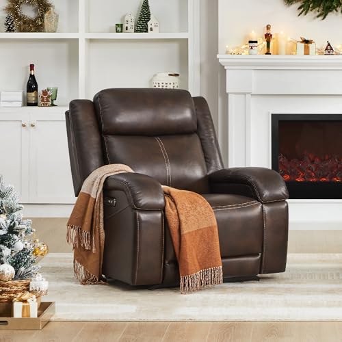 Watson & Whitely Genuine Leather Power Recliner Chairs for Adults, Wall Hugger RV Recliner with Power Headrest & Charging Ports