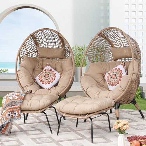 NICESOUL Egg Chair Indoor Outdoor, Large Egg Lounge Chair w/Ottoman, Oversized Comfy Cushioned Brid Cage Seat 440lbs