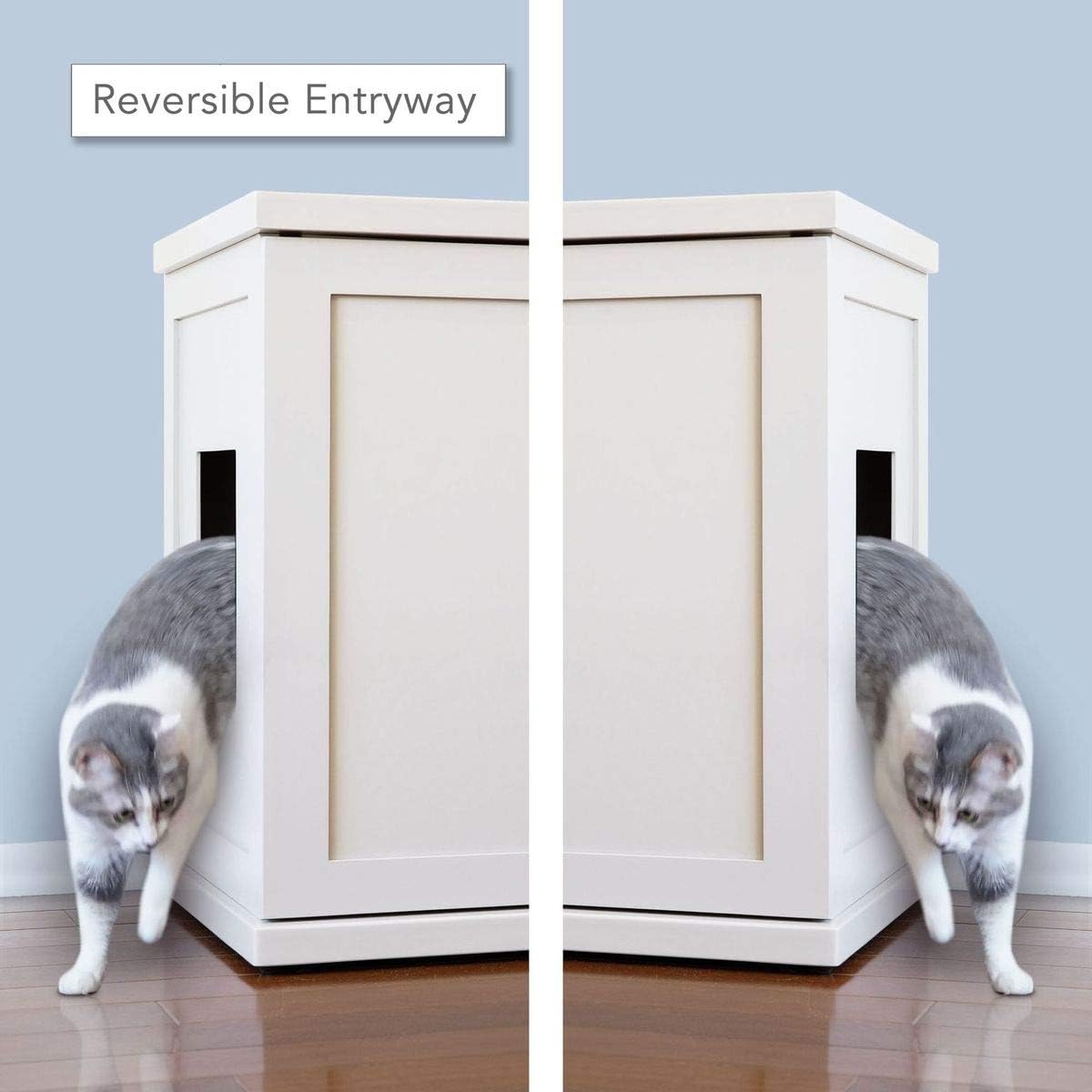 THE REFINED FELINE Cat Litter Box Enclosure Cabinet, Hidden Litter Tray Cat Furniture, Large, Farmhouse Style, White Color