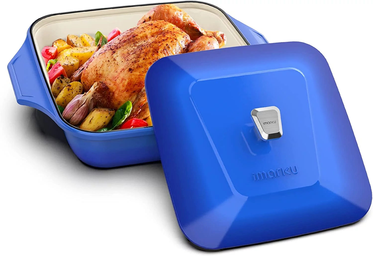 imarku | 3.5-Quart Dutch Oven Braiser Pan Nonstick Enameled Cast Iron with Lid Oven Safe - Blue