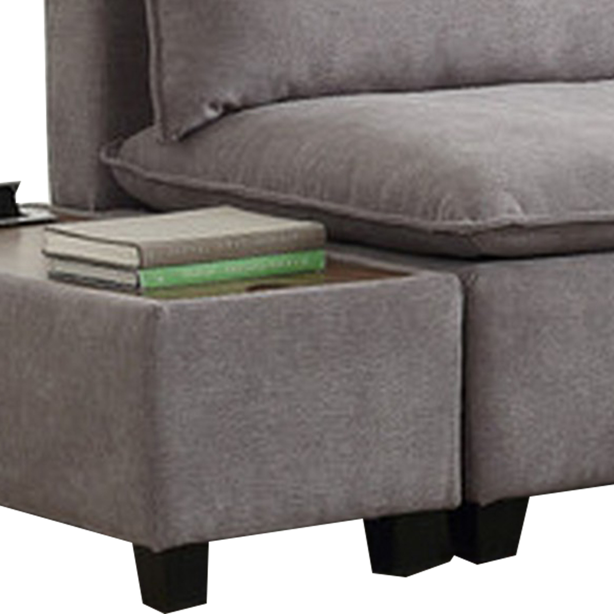 Amato 95 Inch Loveseat, Ottoman, and Console Table Set, Charging Port, Gray- Saltoro Sherpi