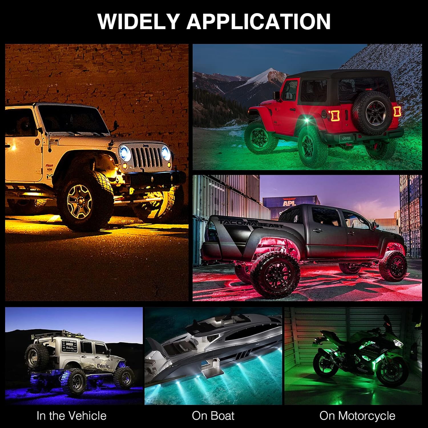 RGB Led Rock Lights for Trucks Exterior, Neon Lights Underglow Kit for Cars 6 Pods，App/1-Button Switch/Rf Remote Control