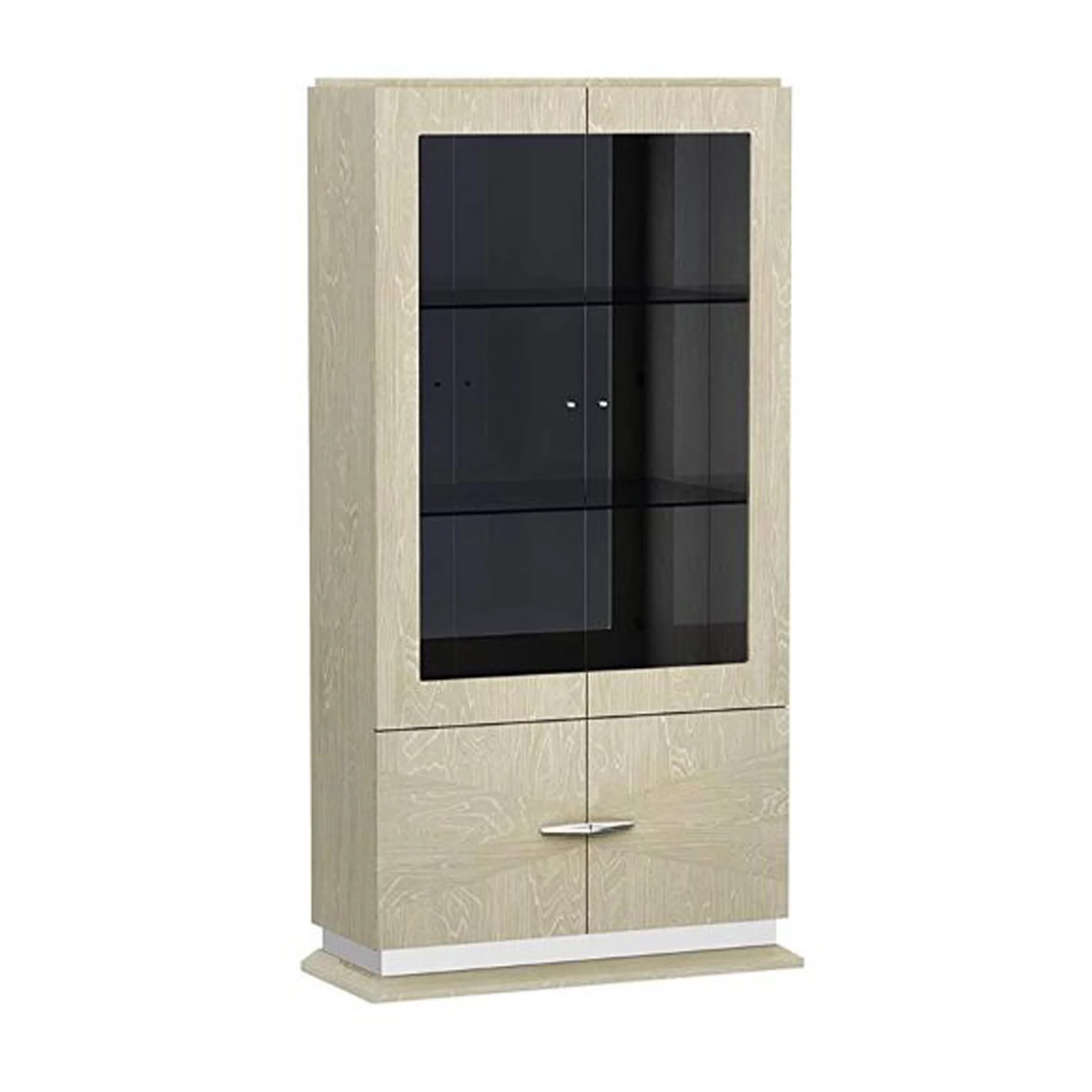 Wood and Glass Display Unit with Three Shelves and One Cabinet, Brown
