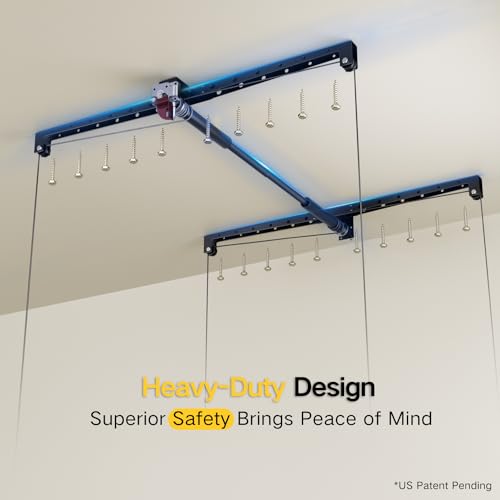 Overhead Garage Storage Rack, 4x4 Ft Adjustable Garage Ceiling Storage Lift, Heavy-Duty Ceiling Mounted Storage Lift System for Garage Organization