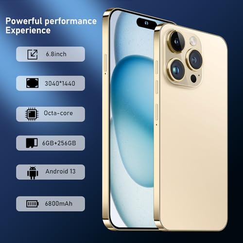 A15 PROMAX Smartphone, 6+256GB Unlocked Phone, Android 13.0, 48+108MP Zoom Camera, Long Battery Life 6800mAh, Dual SIM, 6.7“ HD Screen