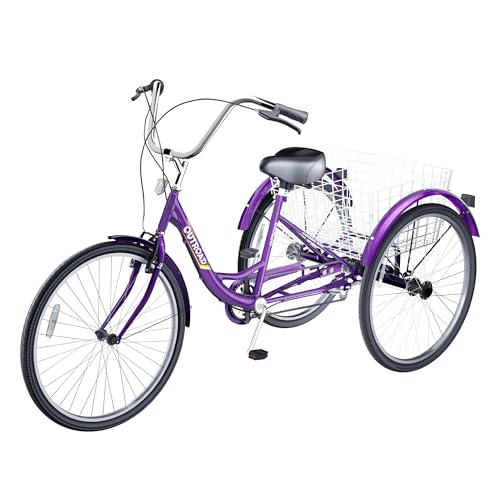 7-Speed Adult Tricycle with Large Basket 24/26 Inch, Stable 3-Wheel Cruise Bicycle for Shopping, Beach and City Trike Perfect for Men, Women