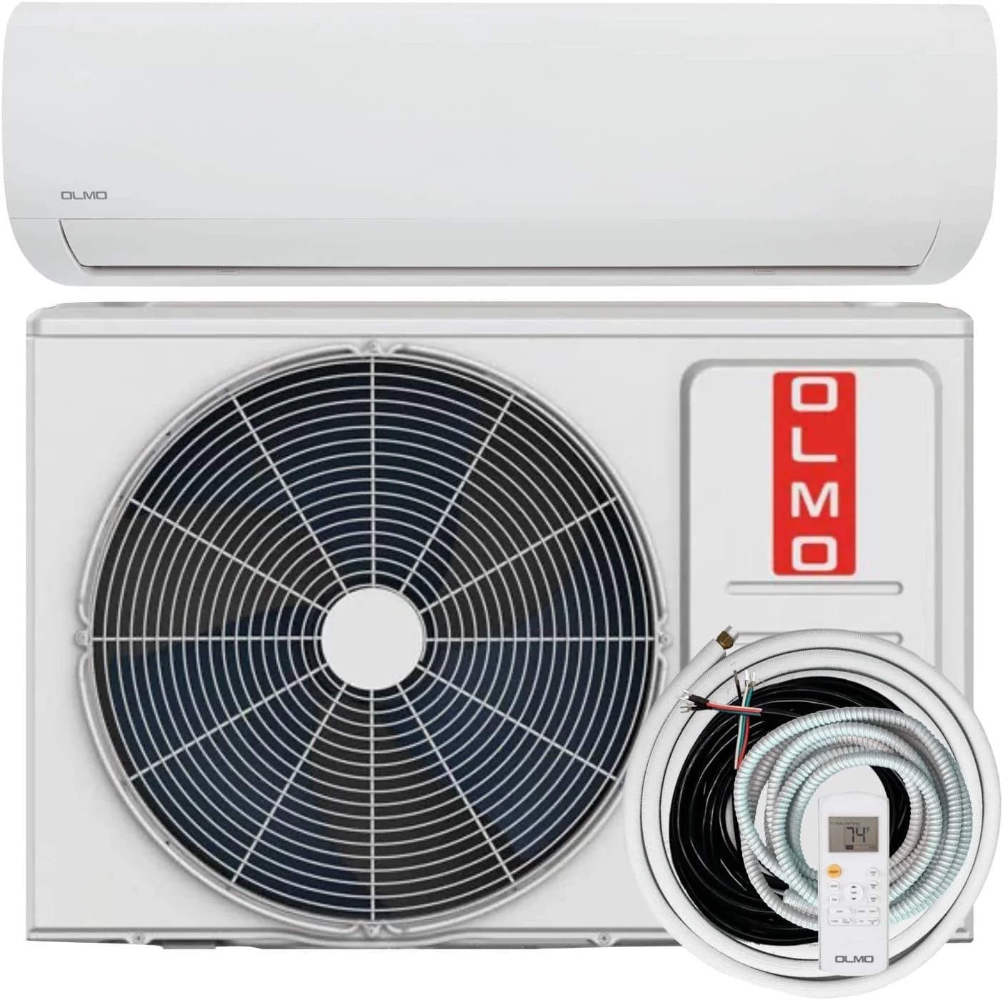 OLMO 9000 BTU 115V Wall Mounted Mini Split Heat Pump Air Conditioner With 16ft Kit Cover 400 Sq Ft