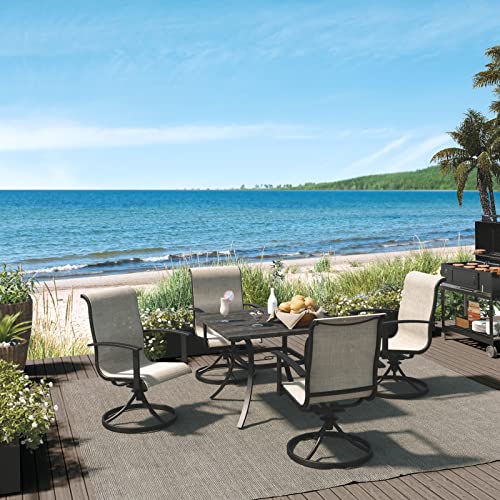 Grand patio 7-Piece Patio Dining Set for 6, Outdoor Dining Set with Swiviel Patio Chairs & 1 Rectangular Woodgrain Dining Table with Umbrella Hole
