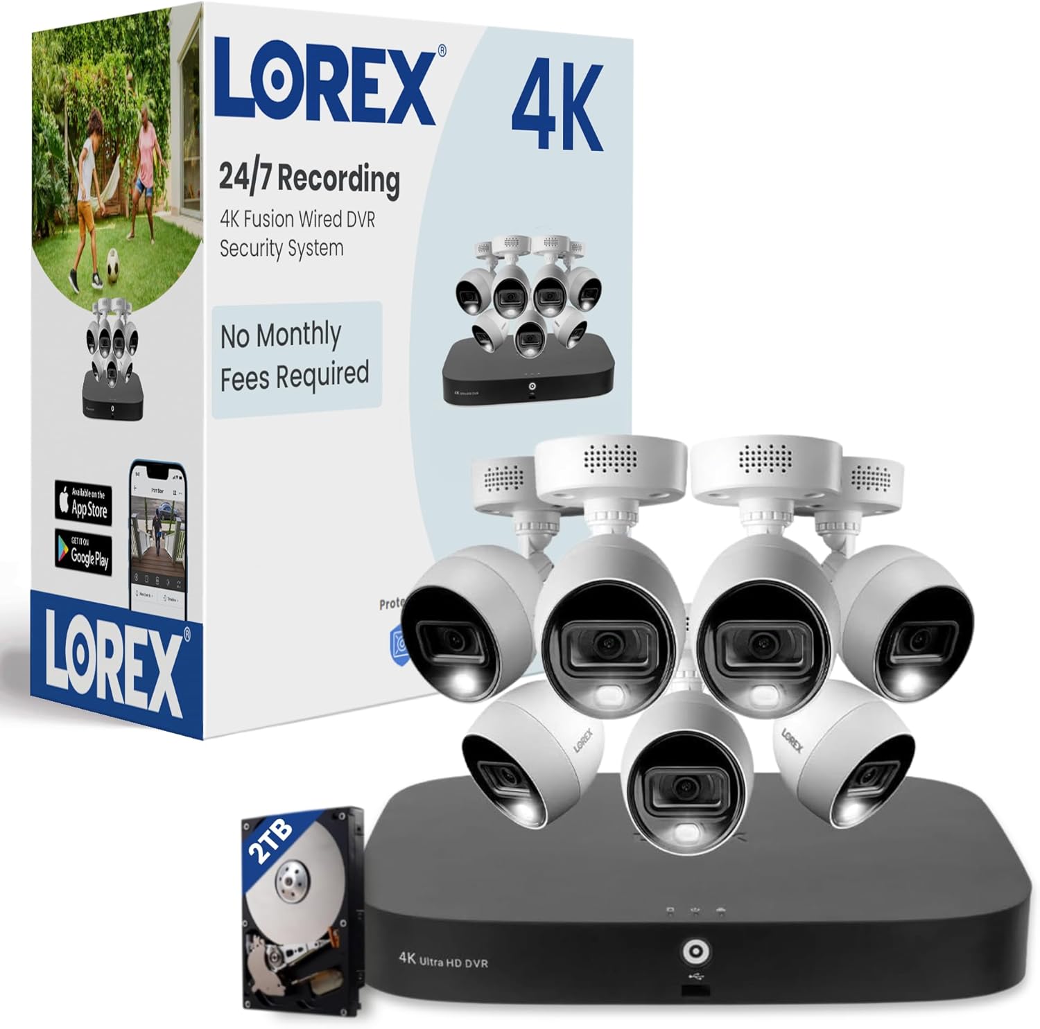 Lorex Fusion 4K Security Camera System with 2TB DVR – 8 Channel Analog Home Security System with 8 Metal Active Deterrence Cameras – Motion Detection