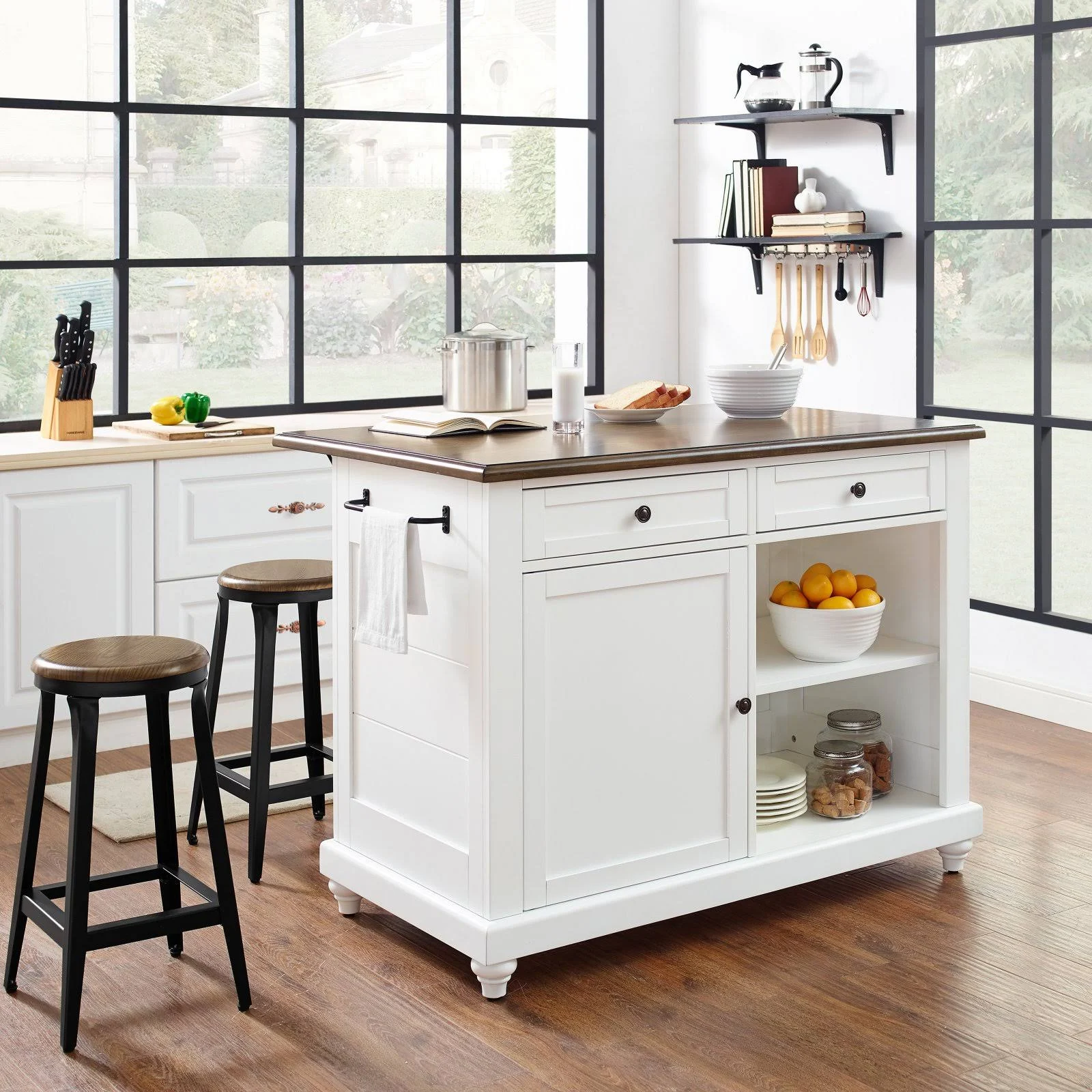 Dorel Living Kelsey Kitchen Island with 2 Stools White