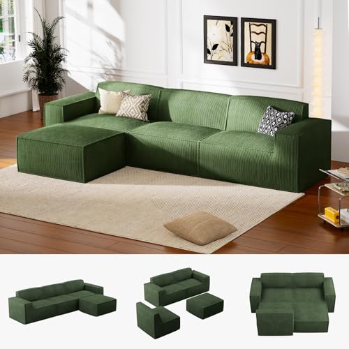 Marsail 142" Oversized Deep U Shaped Modular Sofa, Corduroy Cloud Couches with Deep Seats and High-Back Design