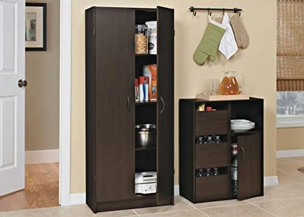 GEROBOOM Pantry Cabinet Cupboard with 2 Doors Adjustable Shelves  Standing   for Kitchen  Laundry or Utility Room  Dark Cherry