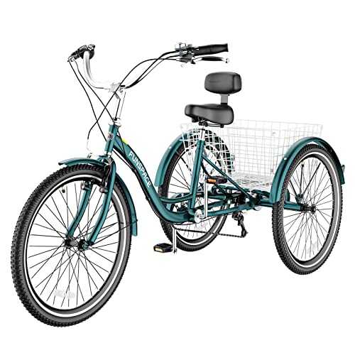 NAIZEA Adult Tricycle, 7 Speed Three Wheel Cruiser Bike, 20/24/26 inch Adult Trikes 3 Wheel Bikes with Large Basket for Seniors, Adults, Women, Men