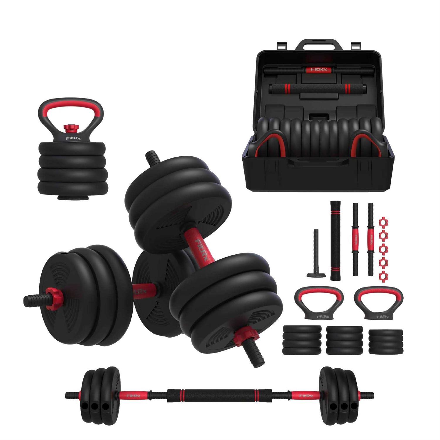 Fitrx SmartBell Gym, 60 lbs. 4-in-1 Adjustable Interchangeable Dumbbell, Barbell, and Kettlebell Weight Set - Sports Supplies Online Store