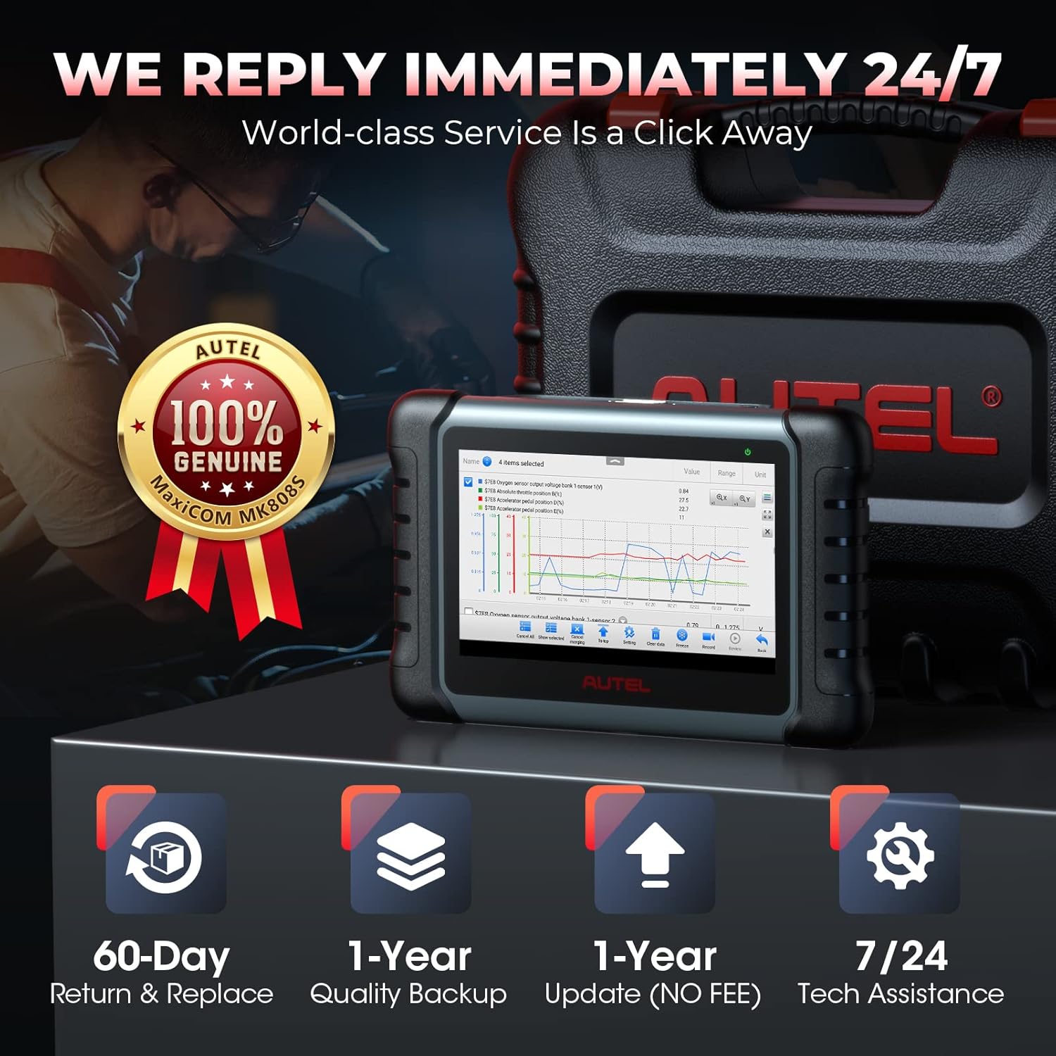 Autel MaxiCOM MK808S Scanner, 2024 Full Bidirectional Tool Same as MK808BT Pro MX808S, 28+ Resets,Active Test,AutoAuth, All System Diagnostic