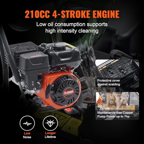 VEVOR Gas Powered Pressure Washer 3400 PSI 2.6 GPM, with Spray Gun and Extension Wand, 5 Quick Connect Nozzles, Copper Pump