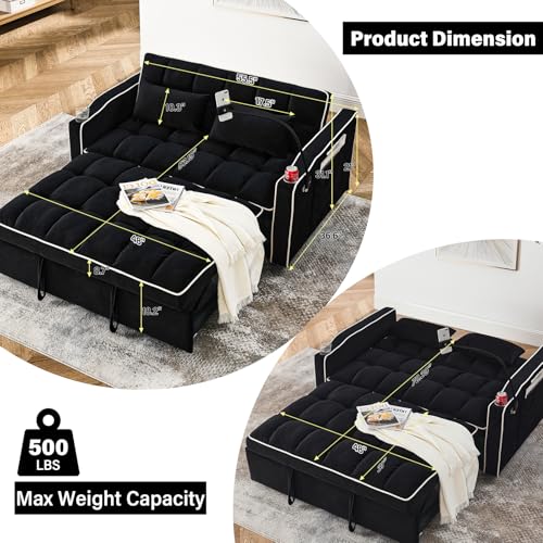 WIIS' IDEA Convertible Sofa Bed,3 in 1 Velvet Sleeper Sofa Pull-Out Bed
