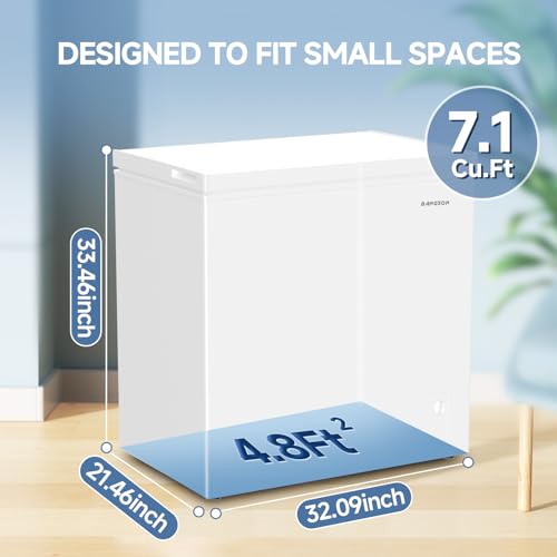 BANGSON 3.5 Cu.Ft Chest Freezer, Compact Deep Freezer with Removable Basket, Adjustable Thermostat, Energy-Saving