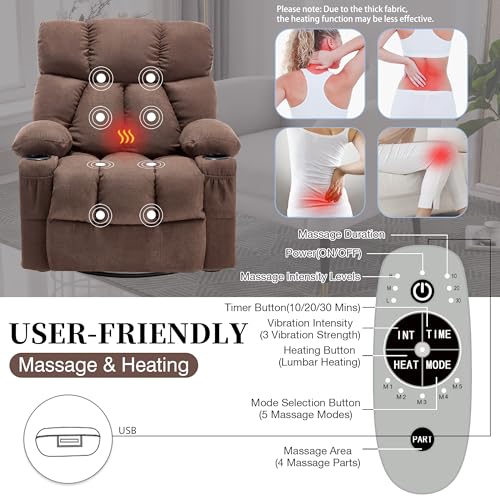 Recliner Chair with Massage and Heat, Rocker Recliner Chairs for Adults, Overstuffed Nursery Rocking Chairs for Living Room