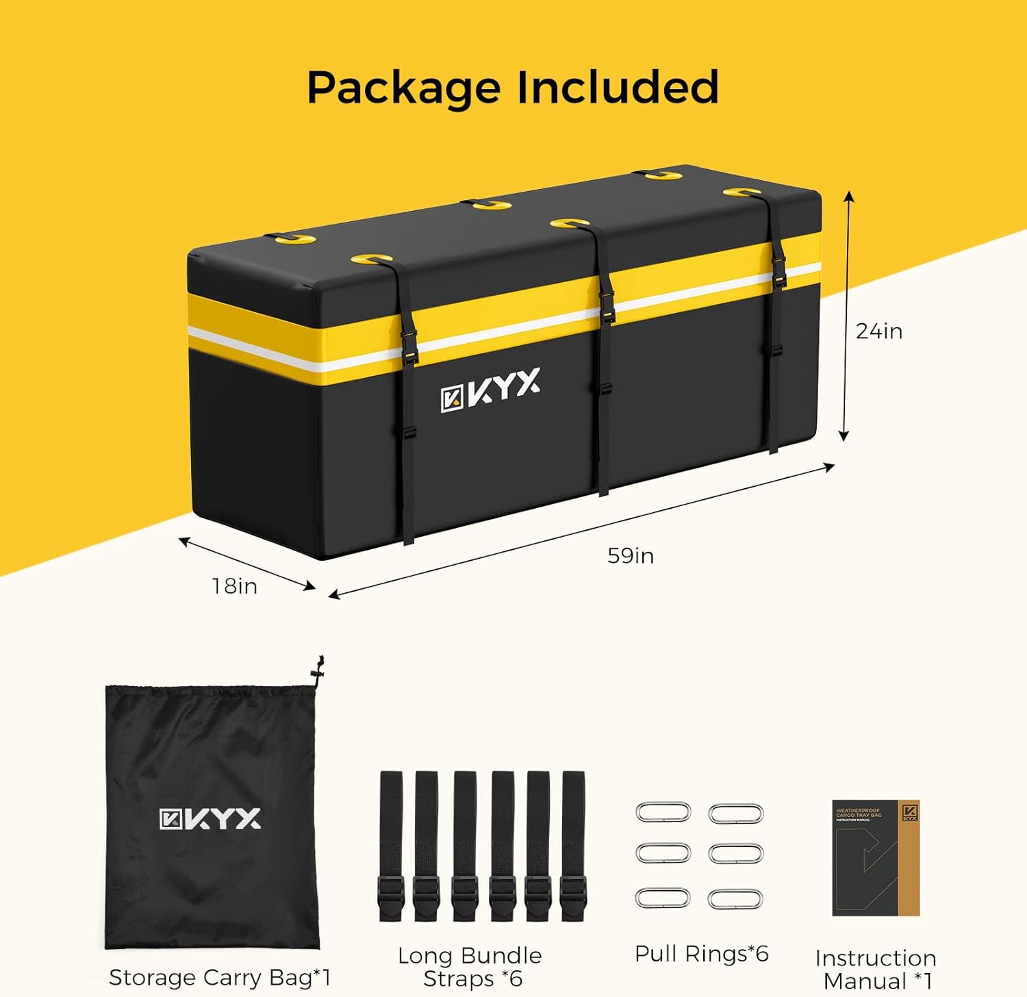 Hitch Cargo Carrier Bag - KYX 15 Cubic Feet Hitch Mount Vehicle Cargo Carrier Bag Car Pickup Truck 100% Waterproof, Anti-Tear 1000D PVC Fabric