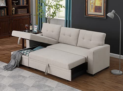 Devion Furniture Regis 4-in-1 Convertible L Shaped Couch with Pull Out Bed and Storage, Sectional Sleeper Sofa with Reversible Chaise for Living Room